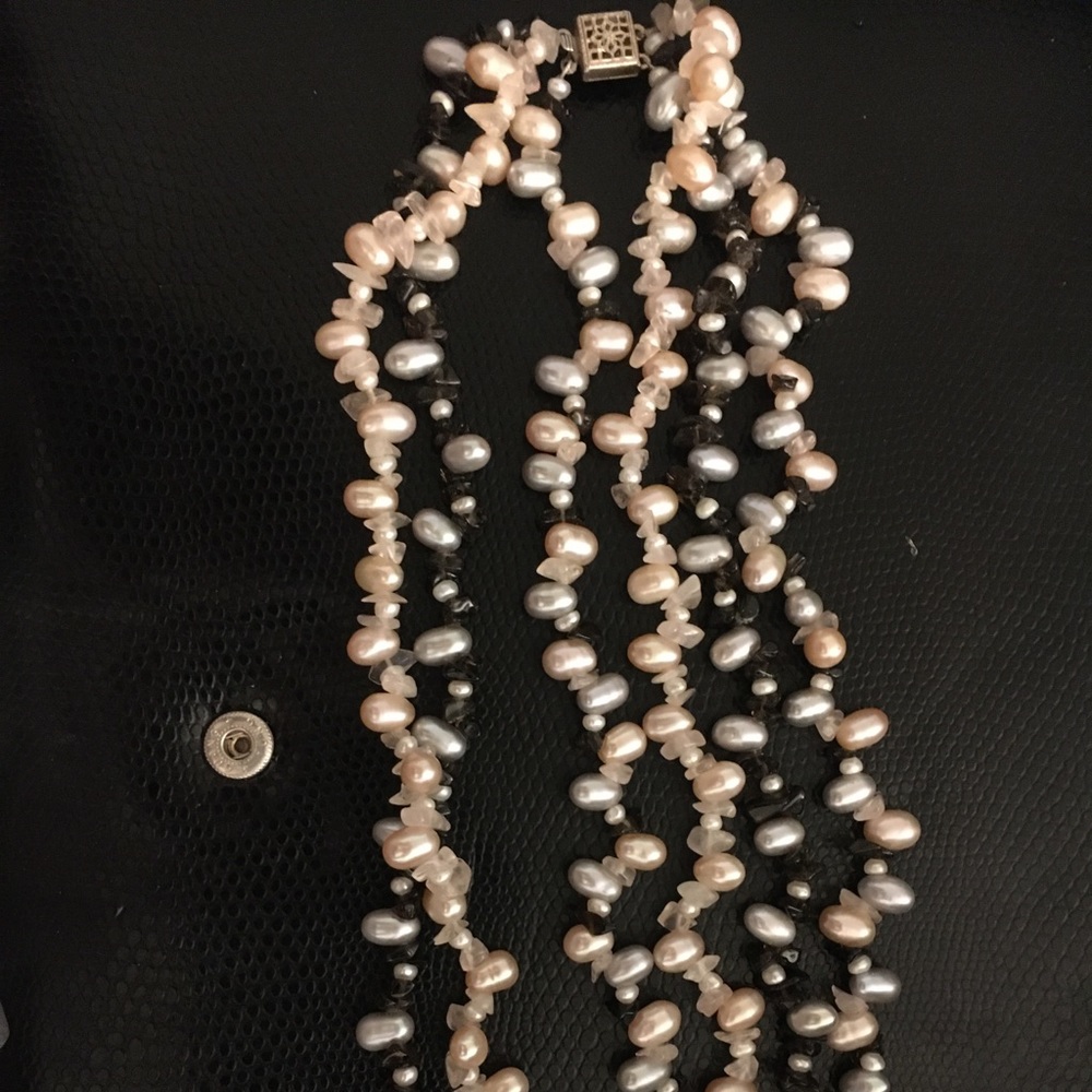 3 Strand Fresh Water Pearl & Semiprecious Chips